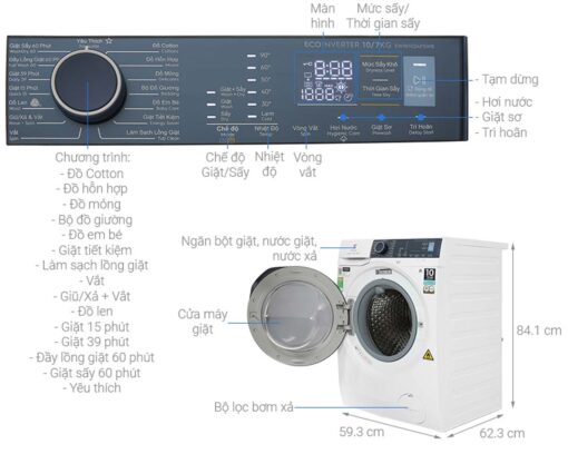 thong so ky thuat May giat say Electrolux EWW1024P5WB giat 10Kg say 7Kg long ngang inverter