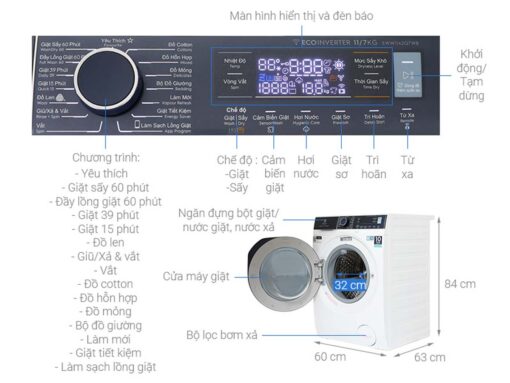 thong so ky thuat May giat say Electrolux EWW1142Q7WB giat 11Kg say 7Kg long ngang inverter