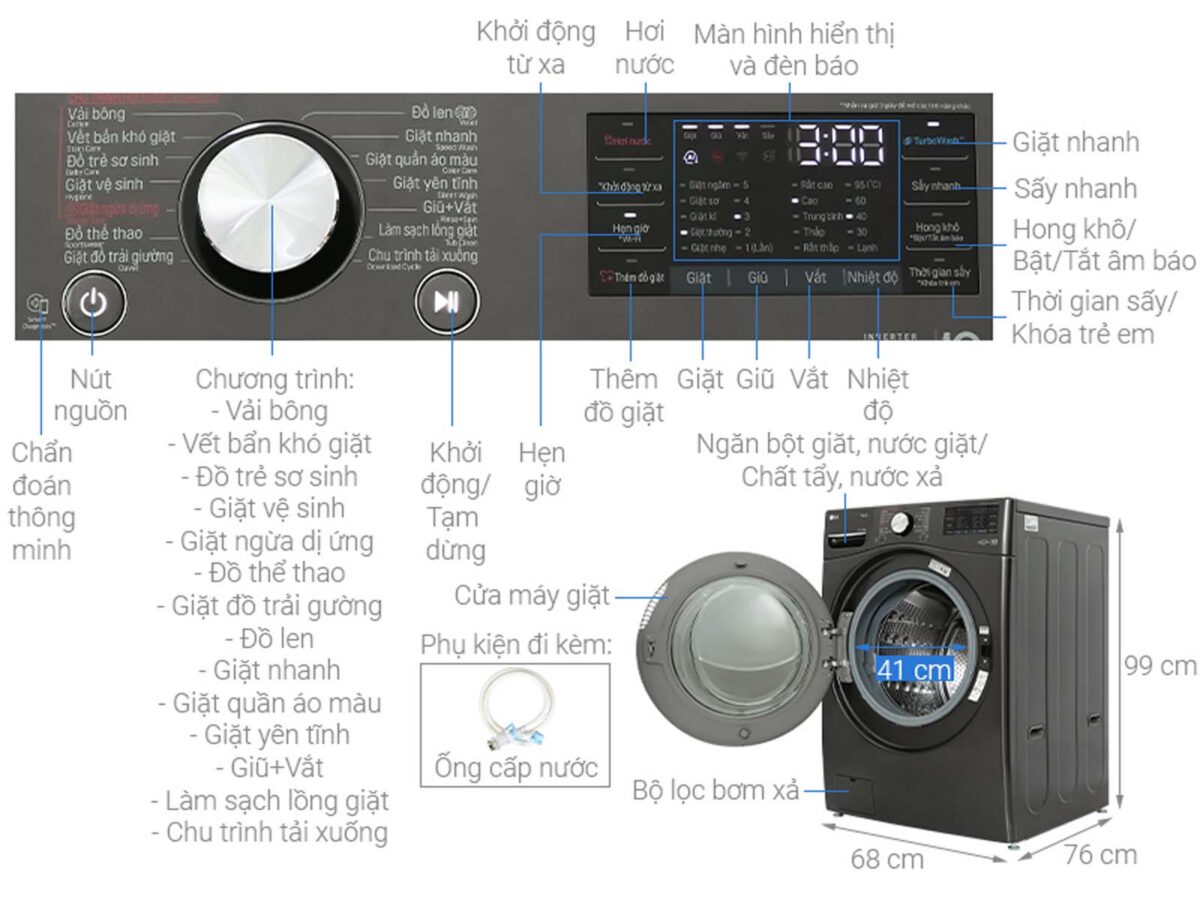 Máy giặt sấy LG F2721HVRB 21kg 12kg inverter - Ảnh 3