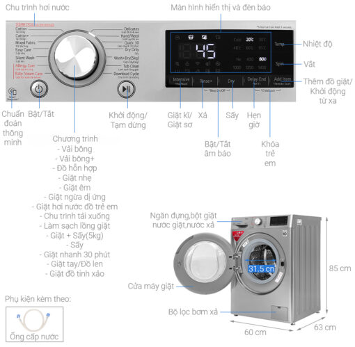 thong so ky thuat May giat say LG FV1409G4V giat 9Kg say 5Kg long ngang inverter