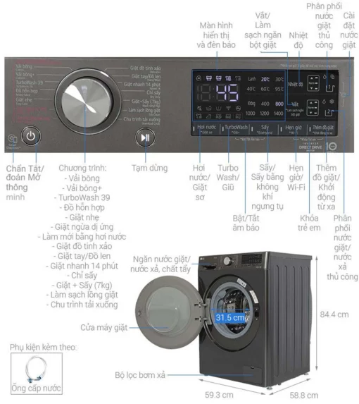 thong so ky thuat May giat say LG FV1412H3BA 12Kg 7Kg long ngang inverter