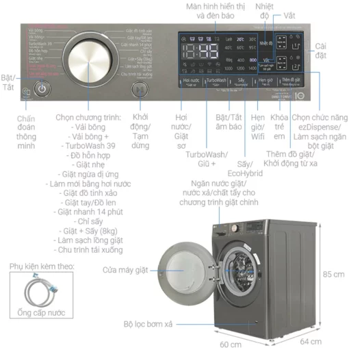 thong so ky thuat May giat say LG FV1414H3BA 14Kg 8Kg long ngang inverter
