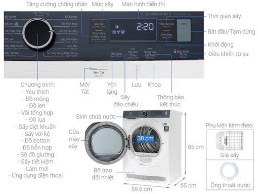thong so ky thuat May say quan ao Electrolux EDH803Q7WB 8Kg