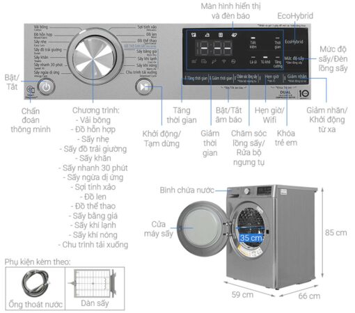 thong so ky thuat May say quan ao LG DVHP50P 10.5Kg inverter