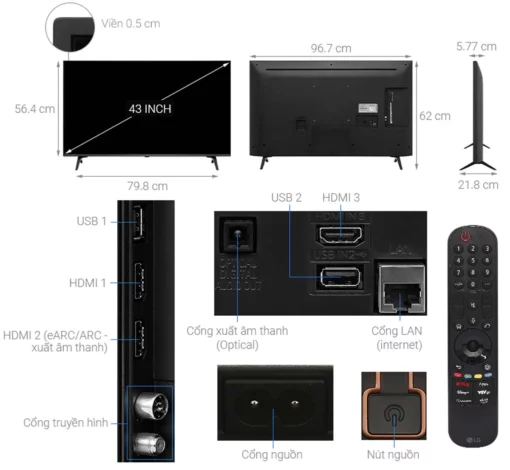 thong so ky thuat Tivi LG 43UT8050PSB 43 inch 4K LED Smart