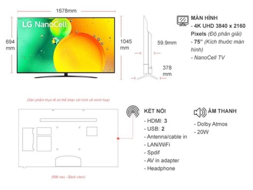 thong so ky thuat Tivi LG 75NANO76SQA 75 inch 4K NanoCell Smart