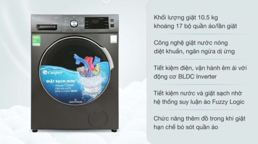 tinh nang May giat Casper WF 105I150BGB 10.5Kg long ngang inverter