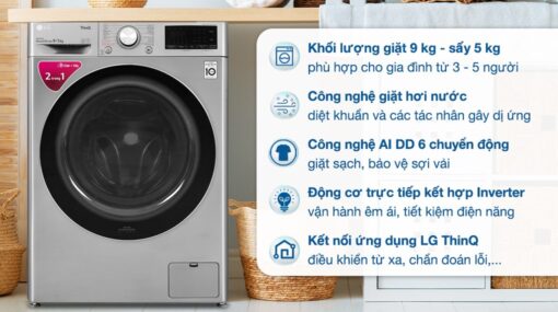 tinh nang May giat say LG FV1409G4V giat 9Kg say 5Kg long ngang inverter
