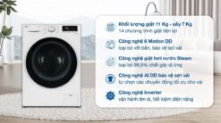 tinh nang May giat say LG FV1411D4W giat 11Kg say 7Kg long ngang inverter