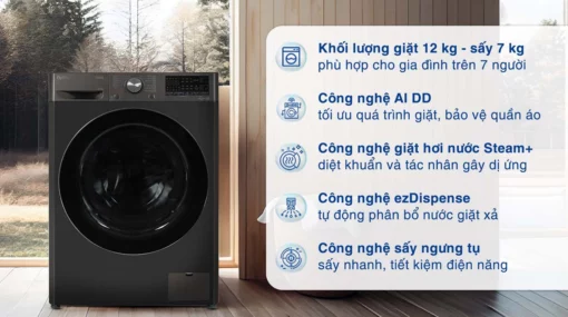 tinh nang May giat say LG FV1412H3BA 12Kg 7Kg long ngang inverter