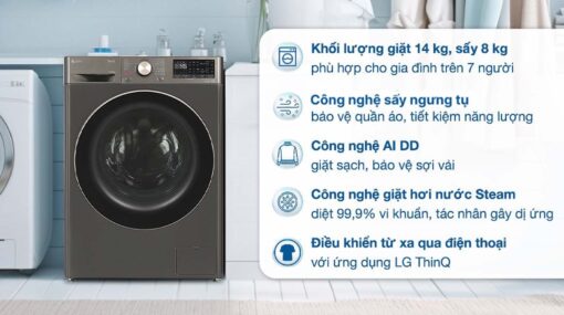 tinh nang May giat say LG FV1414H3BA 14Kg 8Kg long ngang inverter