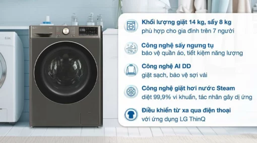 tinh nang May giat say LG FV1414H3BA 14Kg 8Kg long ngang inverter
