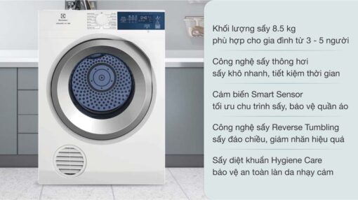 tinh nang May say quan ao Electrolux EDS854J3WB 8.5Kg