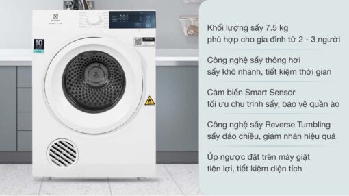 tinh nang May say quan ao Electrolux EDV754H3WB 7.5Kg