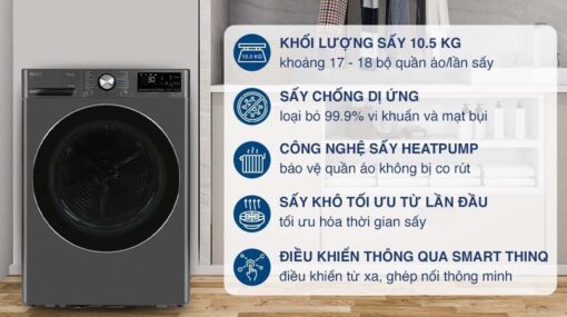 tinh nang May say quan ao LG DVHP50B 10.5Kg inverter