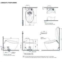 Bản vẽ kĩ thuật Bồn cầu điện tử TOTO CS902VT T53P100VR NEOREST NX