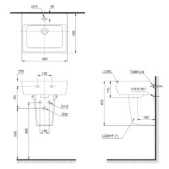 Bản vẽ kĩ thuật chậu lavabo TOTO LHT328C treo tường