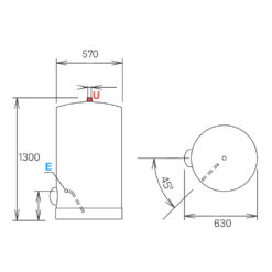 Bản vẽ kỹ thuật Bình nóng lạnh ARISTON ARI 200 STAB 570 THER MO VS EU 200L lít đặt sàn gián tiếp