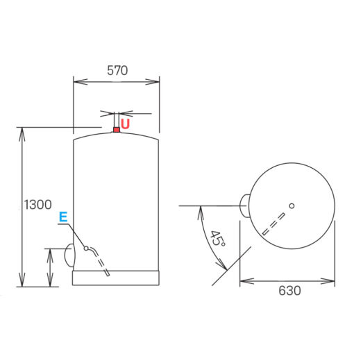 Bản vẽ kỹ thuật Bình nóng lạnh ARISTON ARI 200 STAB 570 THER MO VS EU 200L lít đặt sàn gián tiếp