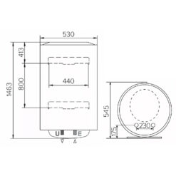 Bản vẽ kỹ thuật Bình nóng lạnh ARISTON ARI 200 VERT 530 THER MO VS EU 200L lít đứng treo tường gián tiếp