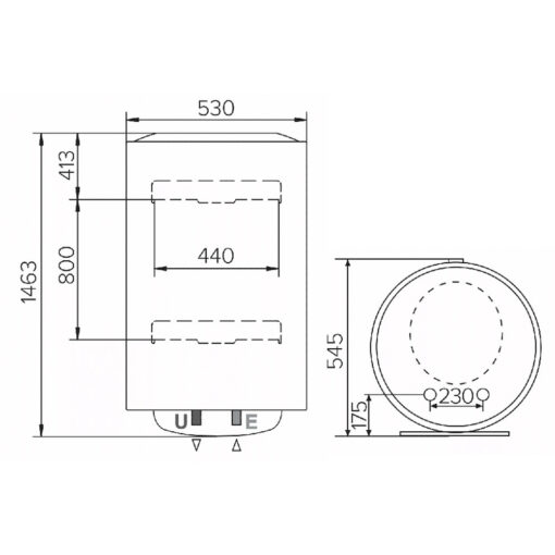 Bản vẽ kỹ thuật Bình nóng lạnh ARISTON ARI 200 VERT 530 THER MO VS EU 200L lít đứng treo tường gián tiếp