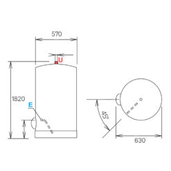 Bản vẽ kỹ thuật Bình nóng lạnh ARISTON ARI 300 STAB 570 THER MO VS EU 300L lít đặt sàn gián tiếp