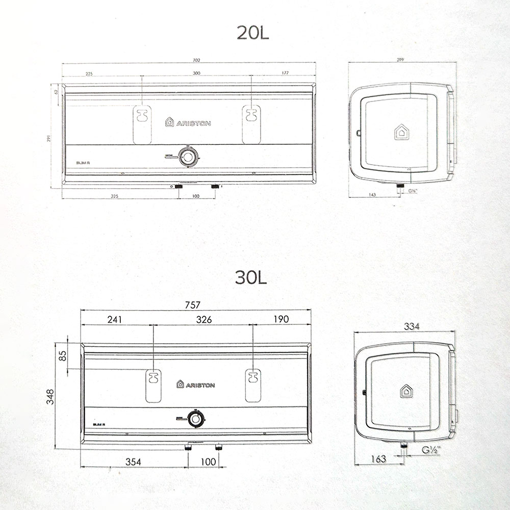 Bản-vẽ-kỹ-thuật-Bình-nóng-lạnh-ARISTON-SLIM3-15-20-25-30-R-25L-15L-20L-30L-lít-(SL3)-ngang-gián-tiếp