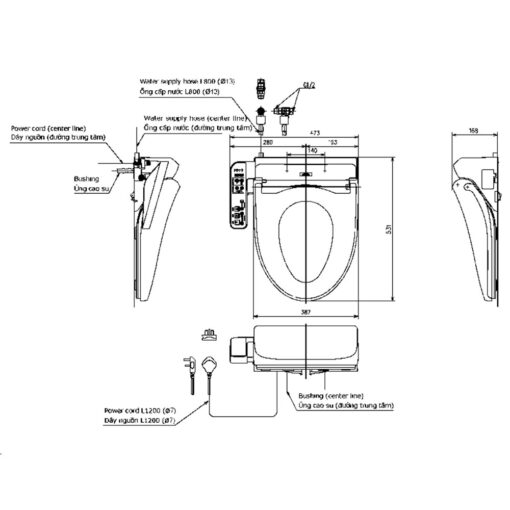 Bản vẽ kỹ thuật Nắp bồn cầu thông minh TOTO TCF23710AAA (W18) WASHLET C2