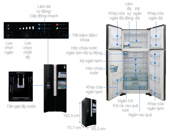 Bản vẽ kỹ thuật Tủ Lạnh Hitachi Inverter R-FW690PGV7(GBK) 4 Cánh 540 Lít
