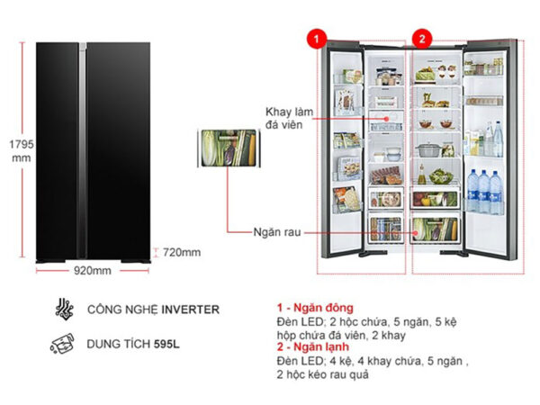 Bản vẽ kỹ thuật Tủ Lạnh Hitachi Side By Side Inverter R-S800PGV0(GBK) 2 Cánh 595 Lít