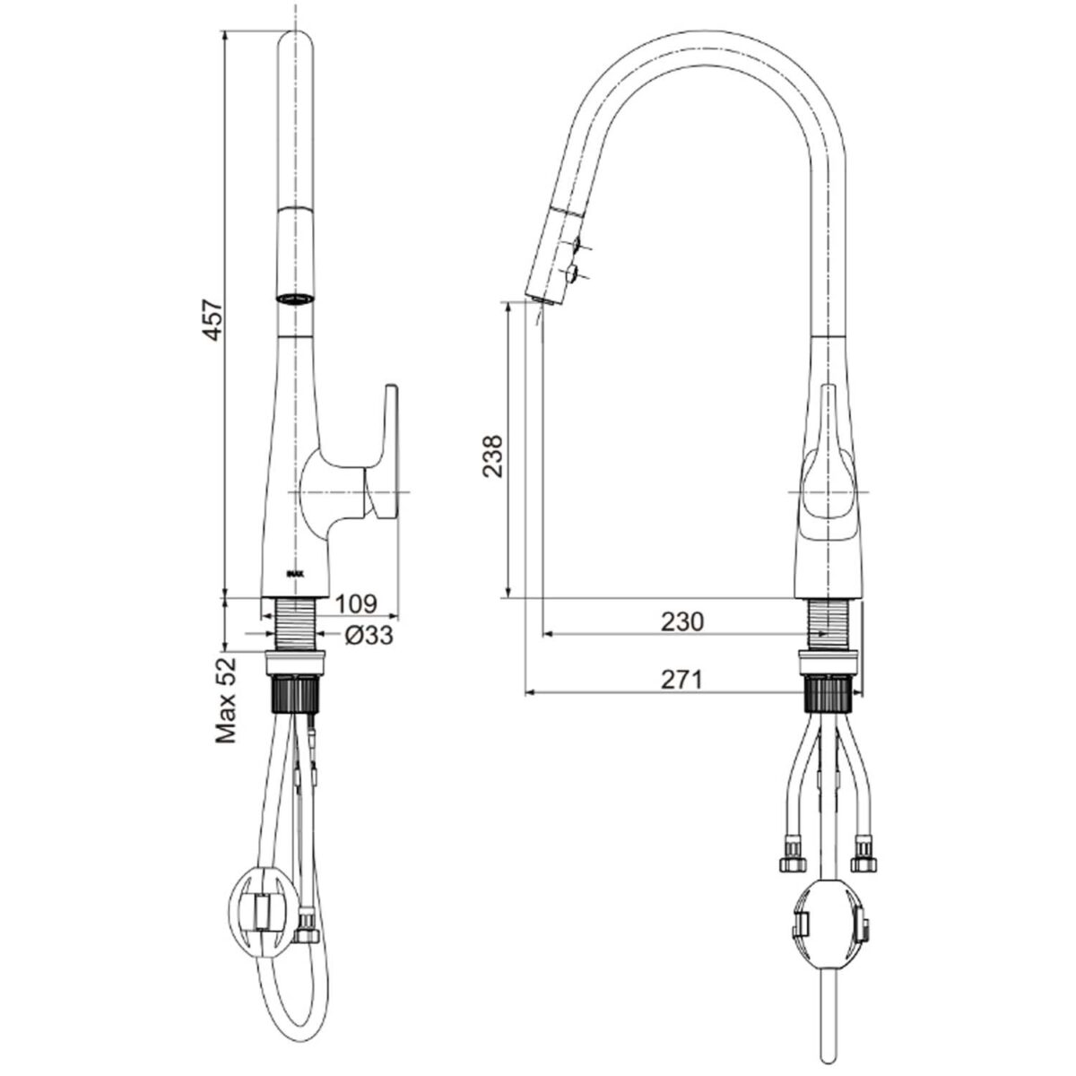 Vòi rửa bát INAX SFV-900SX nóng lạnh rút dây - Ảnh 2