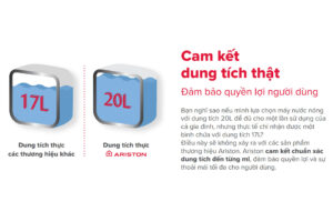 Ariston Cam kết dung tích bình chứa đúng thực tế 100%