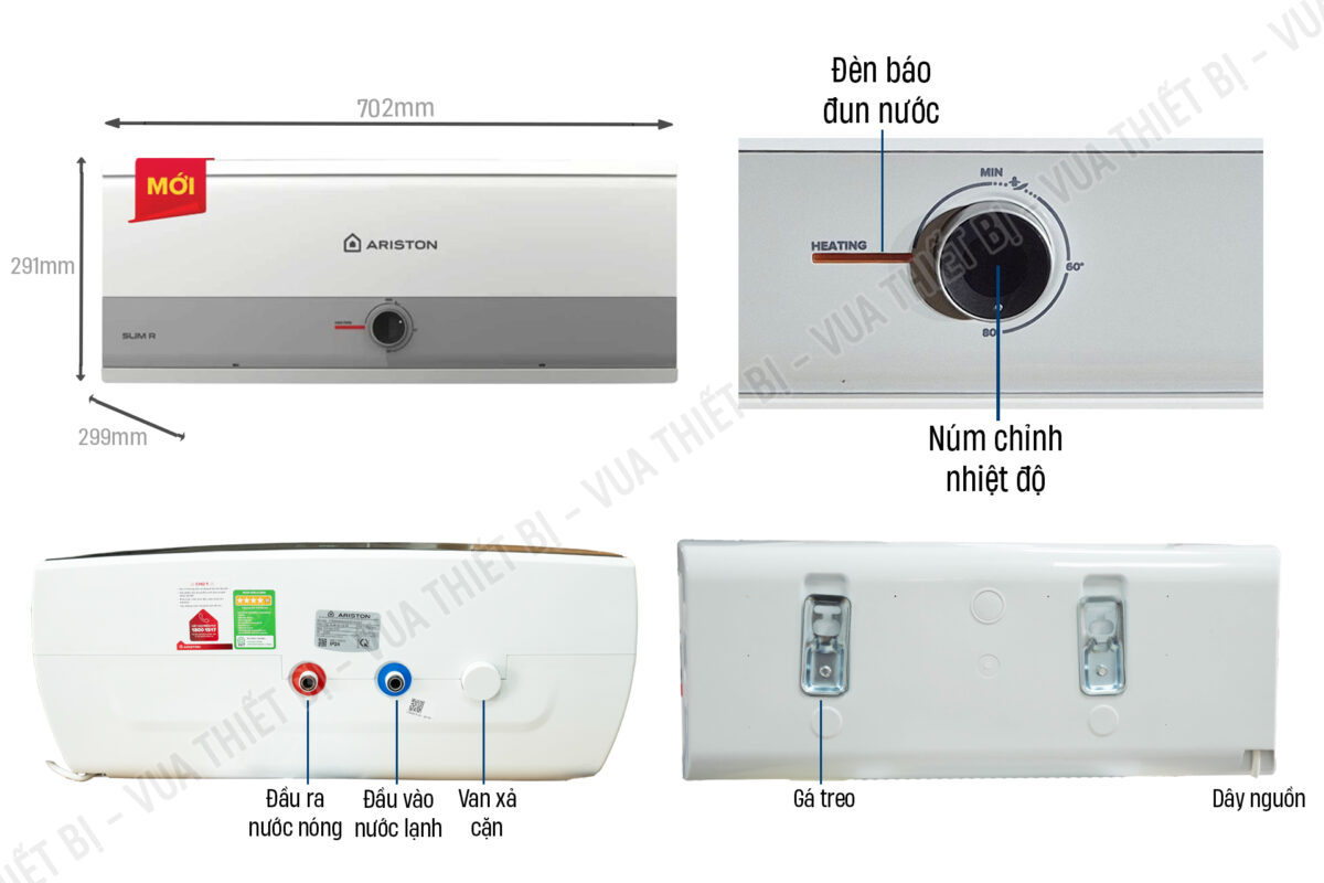 Thông số kỹ thuật Bình nóng lạnh ARISTON SLIM3 20 R AG+ 20L lít (SL3) ngang gián tiếp 2.5FE 2500W