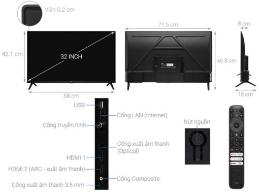 thong so ky thuat Tivi TCL 32S5400 32 inch Full HD LED Google