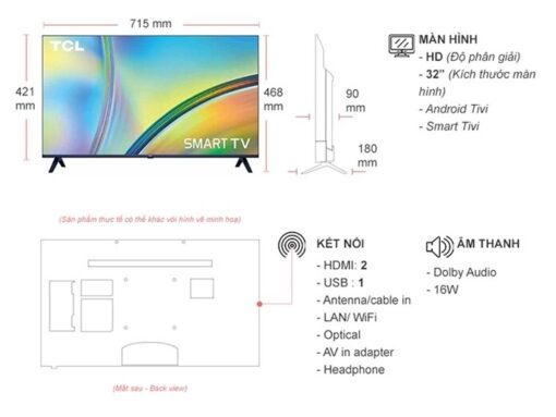 thong so ky thuat Tivi TCL 32S5400A 32 inch HD LED Android