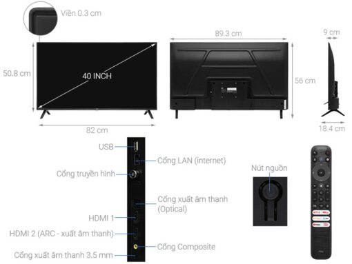 thong so ky thuat Tivi TCL 40S5400 40 inch Full HD LED Google