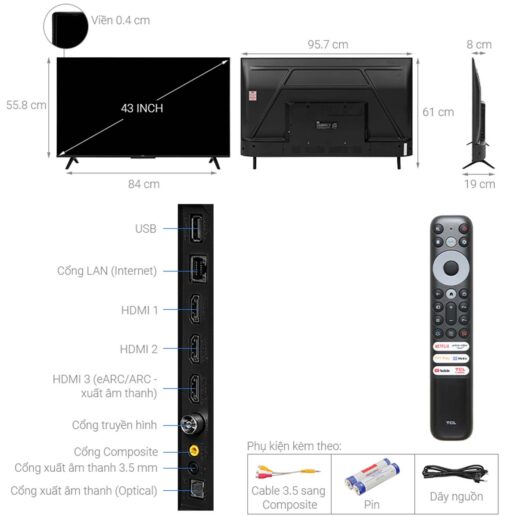 thong so ky thuat Tivi TCL 43P635 43 inch 4K LED Google