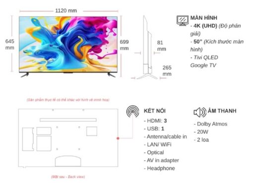 thong so ky thuat Tivi TCL 50C645 50 inch 4K QLED Google