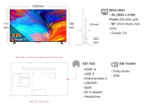 thong so ky thuat Tivi TCL 55P638 55 inch 4K LED Google