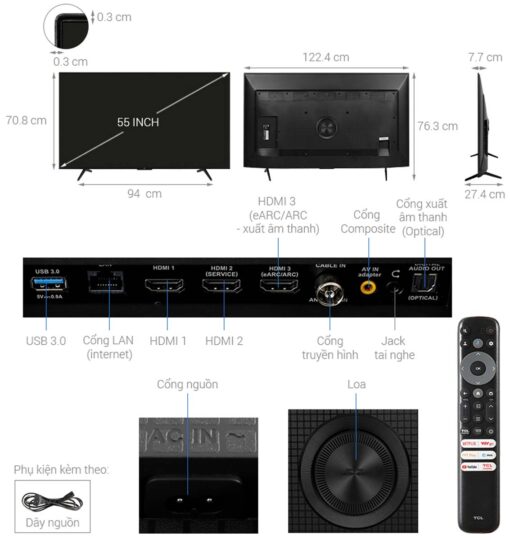 thong so ky thuat Tivi TCL 55P79B Pro 55 inch 4K LED Google