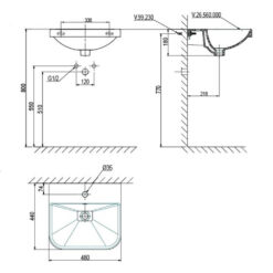 Bản vẽ kĩ thuật chậu lavabo VIGLACERA V.26.560 treo tường