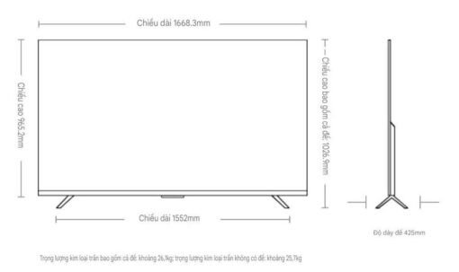 kich thuoc Tivi Xiaomi S 75 inch 2025