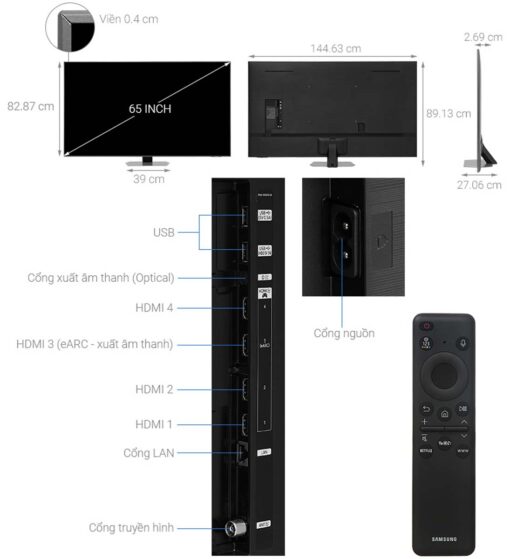 thong so ky thuat Tivi Samsung QA65QN90DAKXXV 65 Inch 4K Neo QLED Smart