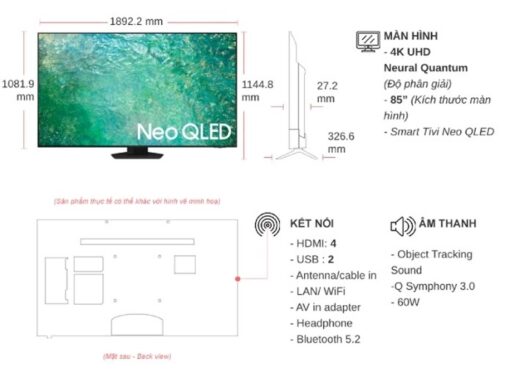 thong so ky thuat Tivi Samsung QA85QN85CAKXXV 85 Inch 4K Neo QLED Smart