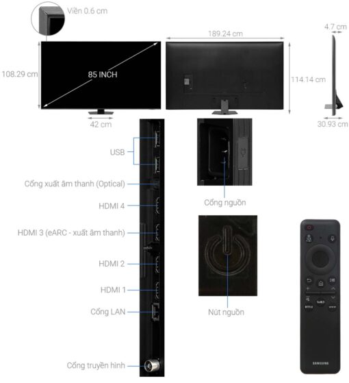thong so ky thuat Tivi Samsung QA85QN85DAKXXV 85 Inch 4K Neo QLED Smart