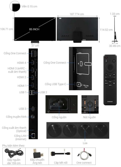 thong so ky thuat Tivi Samsung QA85QN900DKXXV 85 Inch 8K Neo QLED Smart