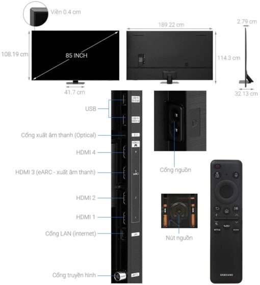 thong so ky thuat Tivi Samsung QA85QN90DAKXXV 85 Inch 4K Neo QLED Smart