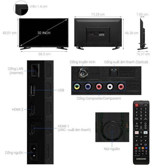 thong so ky thuat Tivi Samsung UA32T4202AKXXV 32 Inch HD LED Smart