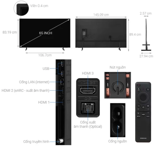 thong so ky thuat Tivi Samsung UA65DU8000KXXV 65 Inch 4K LED Smart