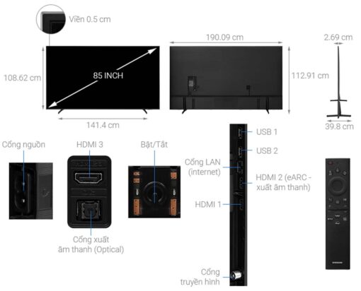 thong so ky thuat Tivi Samsung UA85BU8000KXXV 85 Inch 4K LED Smart